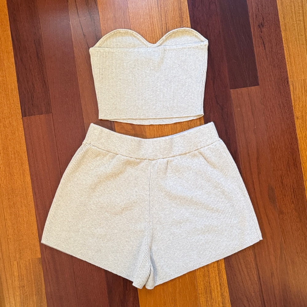 Open Edit | Soft Ribbed Strapless Two-Piece Set | Size Medium - Picture 2 of 3